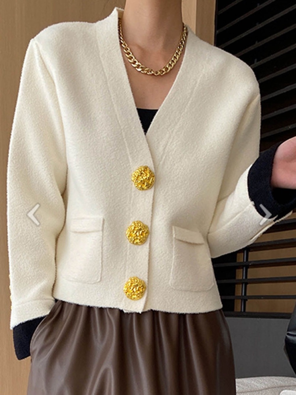 Commense Cream Bouclé Jacket with Gold Decorative Buttons